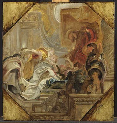 Esther voor Ahasverus - Olieverf op paneel - Peter Paul Rubens