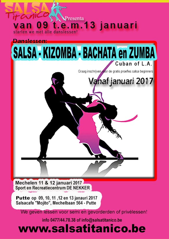 Salsa, Kizomba en Bachata lessen in Putte en in Mechelen vanaf 17 mei 2021