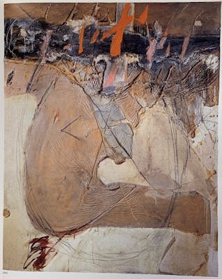 Antoni Tàpies, Cos de materia I taques taronges (Matter body and orange stains), 1968, Mixed media on canvas. 